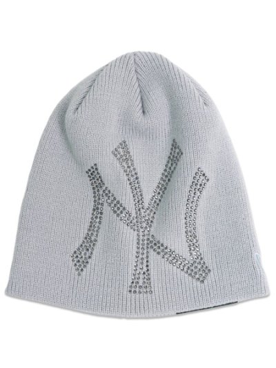 画像1: NEW ERA BASIC BEANIE BIG RHINESTONE YANKEES SNOW GREY