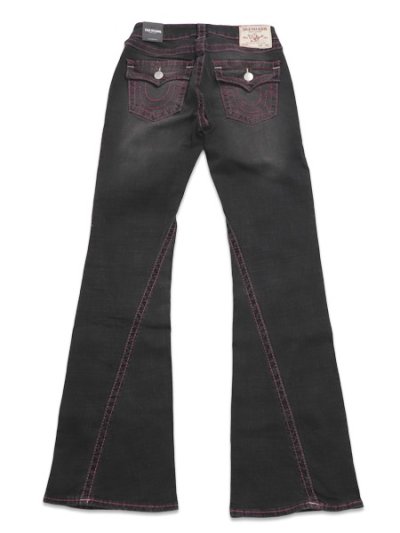 画像1: 【送料無料】TRUE RELIGION WMNS JOEY MID RISE BIG T FLAP FLARE WASH BLACK