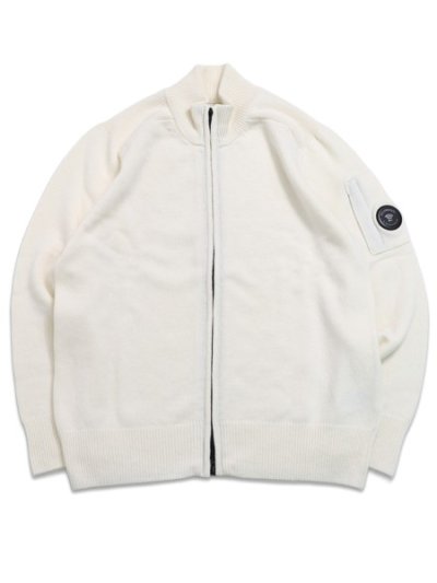 画像1: 【送料無料】C.P.COMPANY LAMBSWOOL GRS ZIPPED LENS CARDIGAN GAUZE WHITE