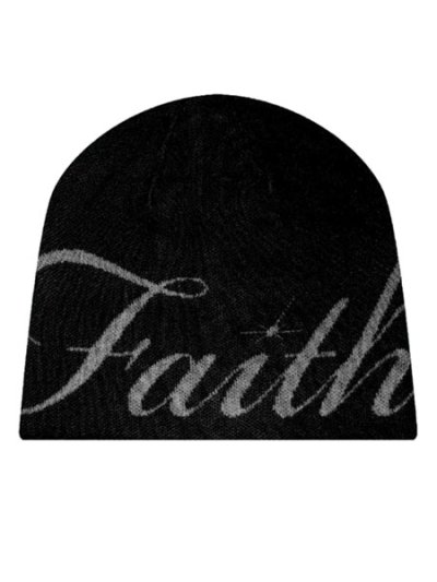 画像1: 【送料無料】FAITH BY LUIS REVERSIBLE JACQUARD SCRIPT BLACK BEANIE BLACK