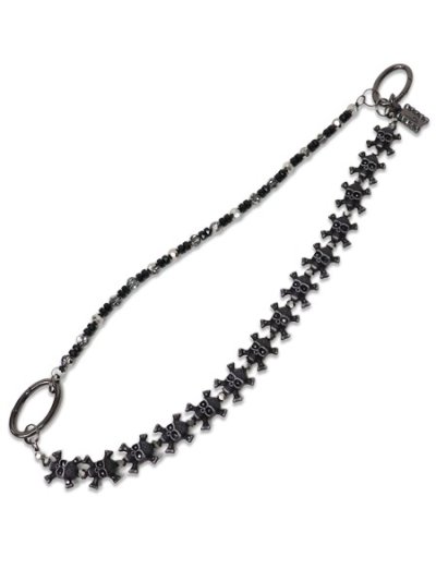 画像1: 【送料無料】B.B.SIMON PANTS CHAIN BLACK SKULLS SILVER BEADS