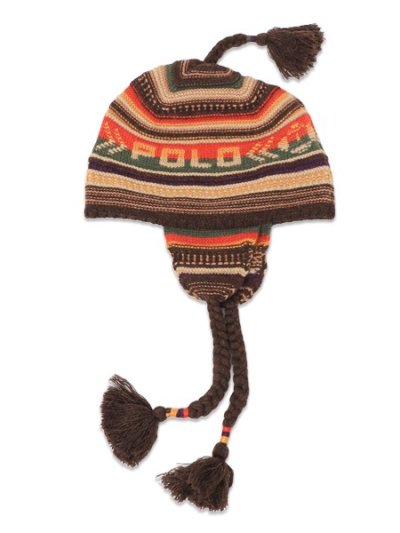 画像1: 【送料無料】POLO RALPH LAUREN TEXTURAL STRIPE EARFLAP HAT BROWN MULTI