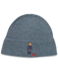 画像1: POLO RALPH LAUREN DENIM BEAR RIB KNIT BEANIE (1)