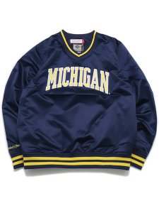 画像1: 【送料無料】MITCHELL & NESS SIDELINE PULLOVER SATIN JACKET MICHIGAN (1)