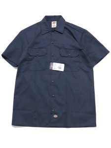 画像1: DICKIES S/S WORK SHIRT-NAVY BLUE (1)