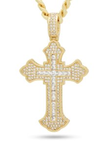 画像2: 【送料無料】KING ICE FLEUR DE LIS CROSS 2" 14K GOLD NECKLACE (2)