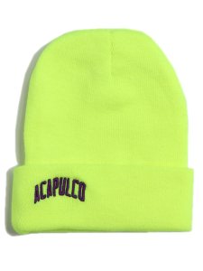 画像1: 【SALE】ACAPULCO GOLD VARSITY LOGO BEANIE NEON YELLOW (1)