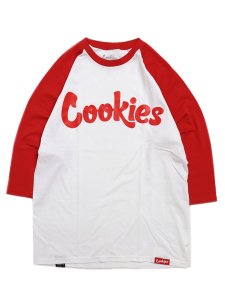 画像1: 【SALE】COOKIES CLOTHING COOKIES LOGO 3/4 RAGLAN TEE WHITE/RED (1)