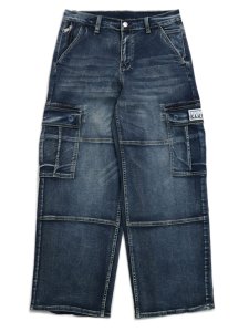 画像1: 【送料無料】PRO CLUB HW BAGGY FIT DENIM CARGO PANT DK STW (1)