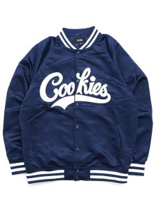 画像1: 【SALE】【送料無料】COOKIES CLOTHING BASES LOADED SATIN VARSITY JACKET NAVY (1)