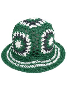 画像1: NEW ERA CROCHET KNIT PAPER BUCKET GRN/WHT/NVY (1)