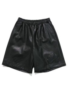 画像1: 【送料無料】FUBU FAUX LEATHER SHORT PANTS BLACK (1)