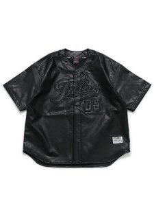 画像1: 【送料無料】FUBU FAUX LEATHER BASEBALL SHIRTS BLACK (1)