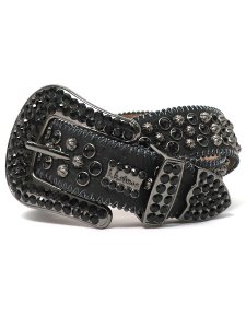 画像1: 【送料無料】B.B.SIMON LAVASAN BLACK JET LEATHER BELT (1)