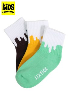 画像1: 【KIDS】LIXTICK REV JUNIOR DRIP SOCKS 3P MINT/YEL/BROWN (1)