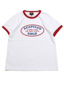 画像1: ACAPULCO GOLD OVAL LOGO LADY'S RINGER TEE WHITE/RED (1)