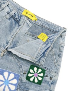 画像4: 【送料無料】GUAPI AQUA BLUE FLOWERS DENIM SHORTS (4)