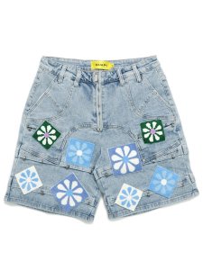 画像1: 【送料無料】GUAPI AQUA BLUE FLOWERS DENIM SHORTS (1)