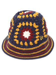 画像1: NEW ERA CROCHET KNIT BUCKET NAVY/YEL/CHROME/RED (1)