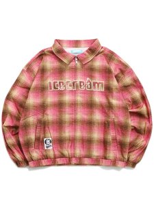 画像1: 【送料無料】ICECREAM APPLIQUE LOGO FLANNEL CHECK ZIP UP SHIRT (1)