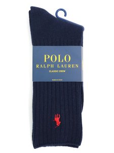 画像1: POLO RALPH LAUREN COTTON RIB CREW SOCKS NAVY #401 (1)