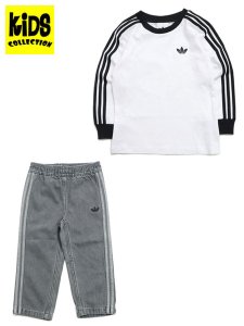 画像1: 【KIDS】ADIDAS KIDS DENIM L/S TEE SET-WHITE/BLACK (1)