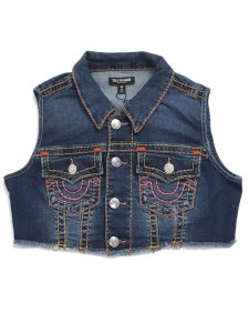 画像1: 【送料無料】TRUE RELIGION W CROPPED SUPER T DENIM VEST TWILIGHT TEAL (1)