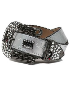 画像1: 【送料無料】B.B.SIMON BROOKLYN SV BB PTN BK CHROME LEATHER BELT (1)