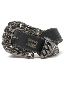 画像1: 【送料無料】B.B.SIMON PRESTIGE BB PTN BLK DIAMOND LEATHER BELT (1)