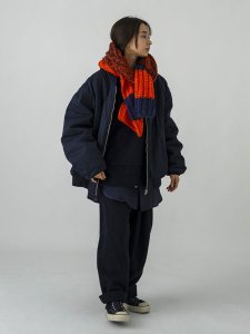 画像5: sublimeroe HAND KNIT LONG MUFFLER NAVY/ORANGE (5)