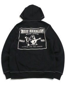 画像1: 【送料無料】TRUE RELIGION BIG T ZIP UP HOODIE JET BLACK  (1)