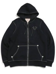 画像2: 【送料無料】TRUE RELIGION BIG T ZIP UP HOODIE JET BLACK  (2)