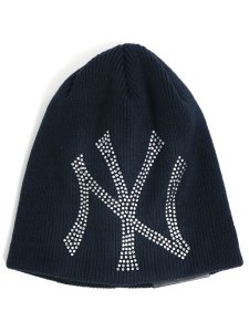 画像1: NEW ERA BASIC BEANIE BIG RHINESTONE YANKEES NAVY (1)