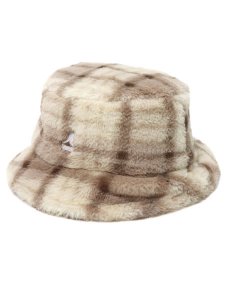 画像1: 【送料無料】KANGOL FAUX FUR BUCKET-BEIGE MULTI PLAID (1)