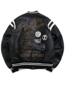 画像1: 【送料無料】TRUE RELIGION RETRO VARSITY JACKET BLACK (1)
