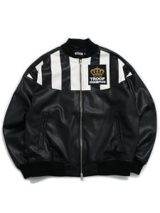 画像2: 【送料無料】TROOP CHAMPION FAUX LEATHER JACKET BLACK/WHITE (2)