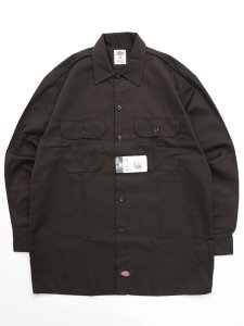 画像1: DICKIES L/S WORK SHIRT-DARK BROWN (1)