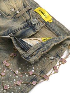 画像4: 【送料無料】GUAPI WMNS VINTAGE PINK PEARLS EMBELLISHED DENIM (4)