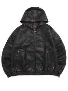 画像1: 【送料無料】FUBU FAUX LEATHER SHORT HOODED JACKET BLACK (1)