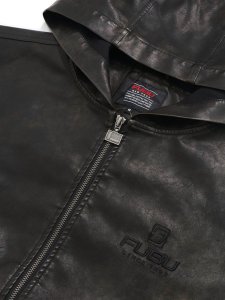 画像3: 【送料無料】FUBU FAUX LEATHER SHORT HOODED JACKET BLACK (3)