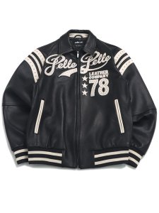 画像1: 【送料無料】PELLE PELLE ENCRUSTED VARSITY JACKET BLACK/IVORY (1)