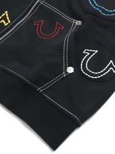 画像4: 【送料無料】TRUE RELIGION HORSESHOE BIG T BOXY ZIP HOODIE BLACK (4)