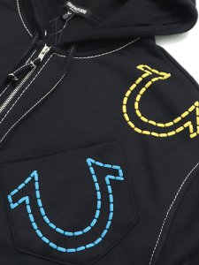 画像3: 【送料無料】TRUE RELIGION HORSESHOE BIG T BOXY ZIP HOODIE BLACK (3)