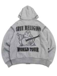 画像2: 【送料無料】TRUE RELIGION SUPER QT BOXY ZIP HOODIE HEATHER GREY/JET BLACK (2)