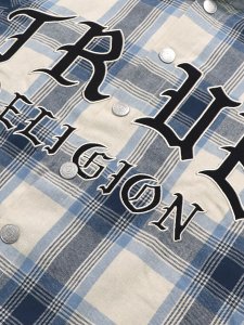 画像4: 【送料無料】TRUE RELIGION HOODED FLANNEL SHIRT WINTER WHITE/BLUE (4)