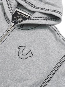 画像3: 【送料無料】TRUE RELIGION SUPER QT BOXY ZIP HOODIE HEATHER GREY/JET BLACK (3)