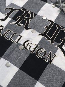 画像4: 【送料無料】TRUE RELIGION HOODED FLANNEL SHIRT BLACK/WHITE (4)