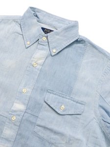画像3: 【SALE】【送料無料】POLO RALPH LAUREN PATCHWORK PIECED CHAMBRAY LS SHIRT (3)