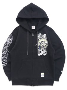 画像1: 【送料無料】PRO CLUB MISTER CARTOON CLOCKWORK BLACK ZIPUP HOODIE BLACK (1)