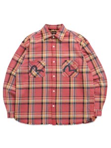 画像1: 【送料無料】EVISU HEAVY WASHED DISTRESSED FLANNEL SHIRT RED CHECK (1)